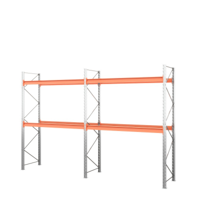 Две секции стеллажа металлического паллетного 3500х1800х1100 мм. Ярусы: пол+2