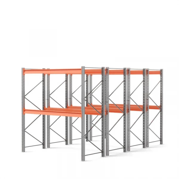 Стеллаж двойной глубины 3000х2700х1100 мм. Уровни хранения: пол+2 (2400 кг на ярус)