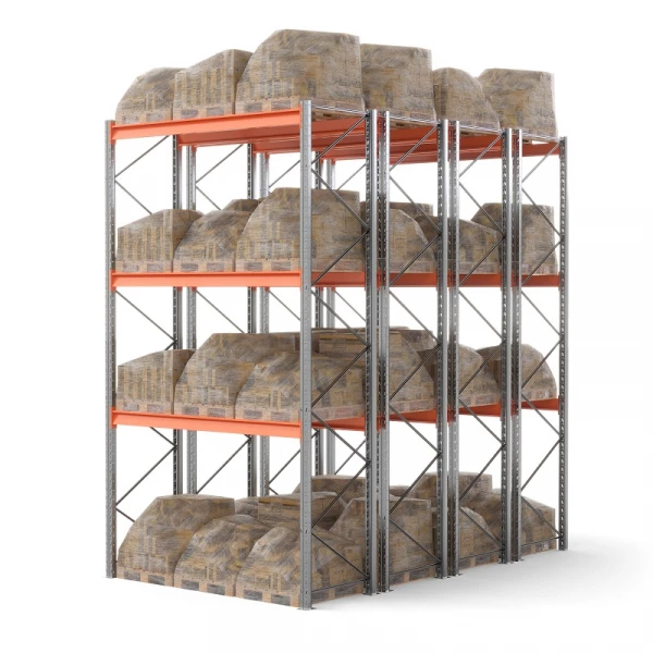 Стеллаж двойной глубины 5000х2700х1100 мм. Уровни хранения: пол+3 (3000 кг на ярус)