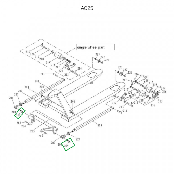 Ось крепления углового рычага к подвильной тяге для гидравлических тележек DF25 HV Market